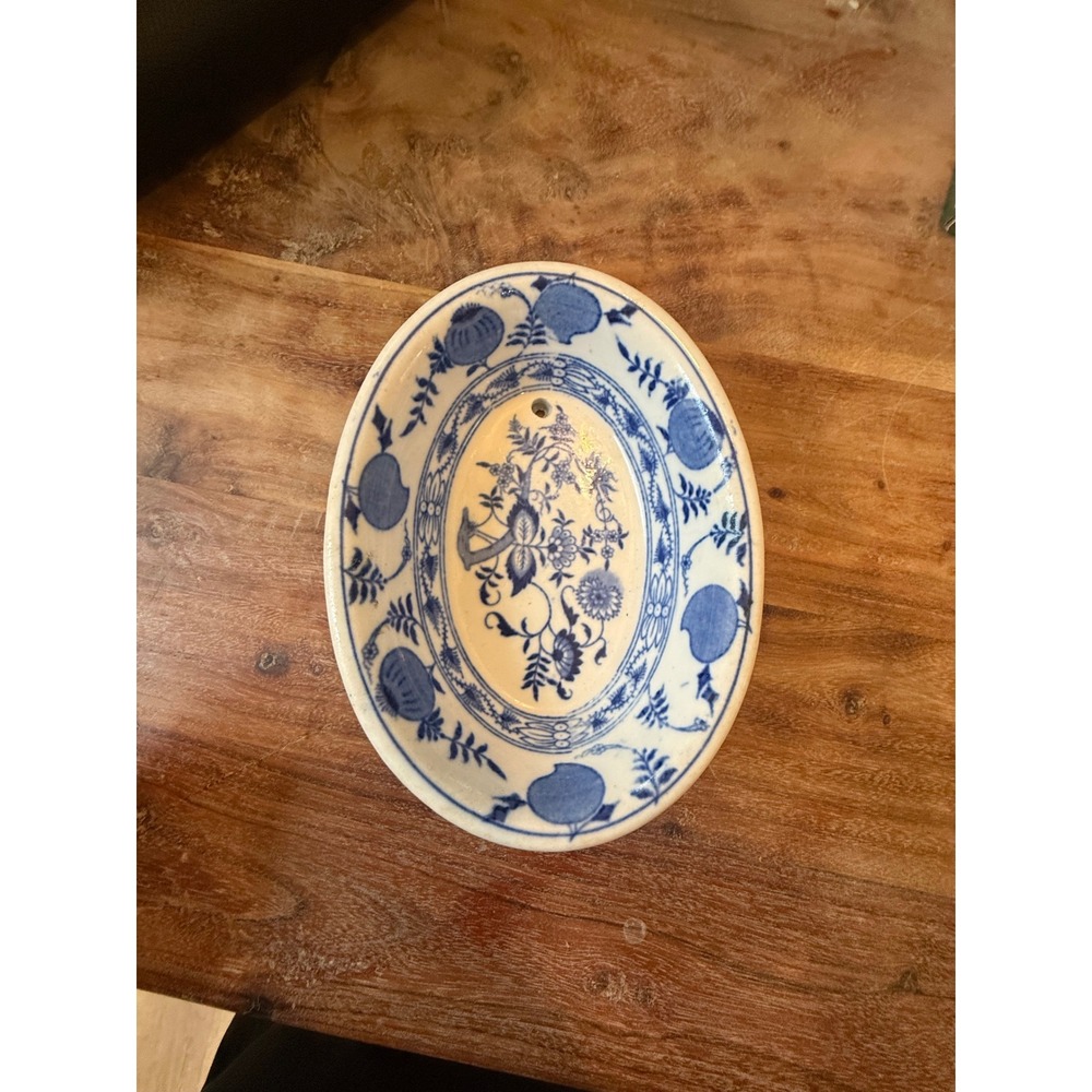 Antique Greenwood China Trenton NJ Blue Onion Oval Soap Dish Strainer  c.1890‎